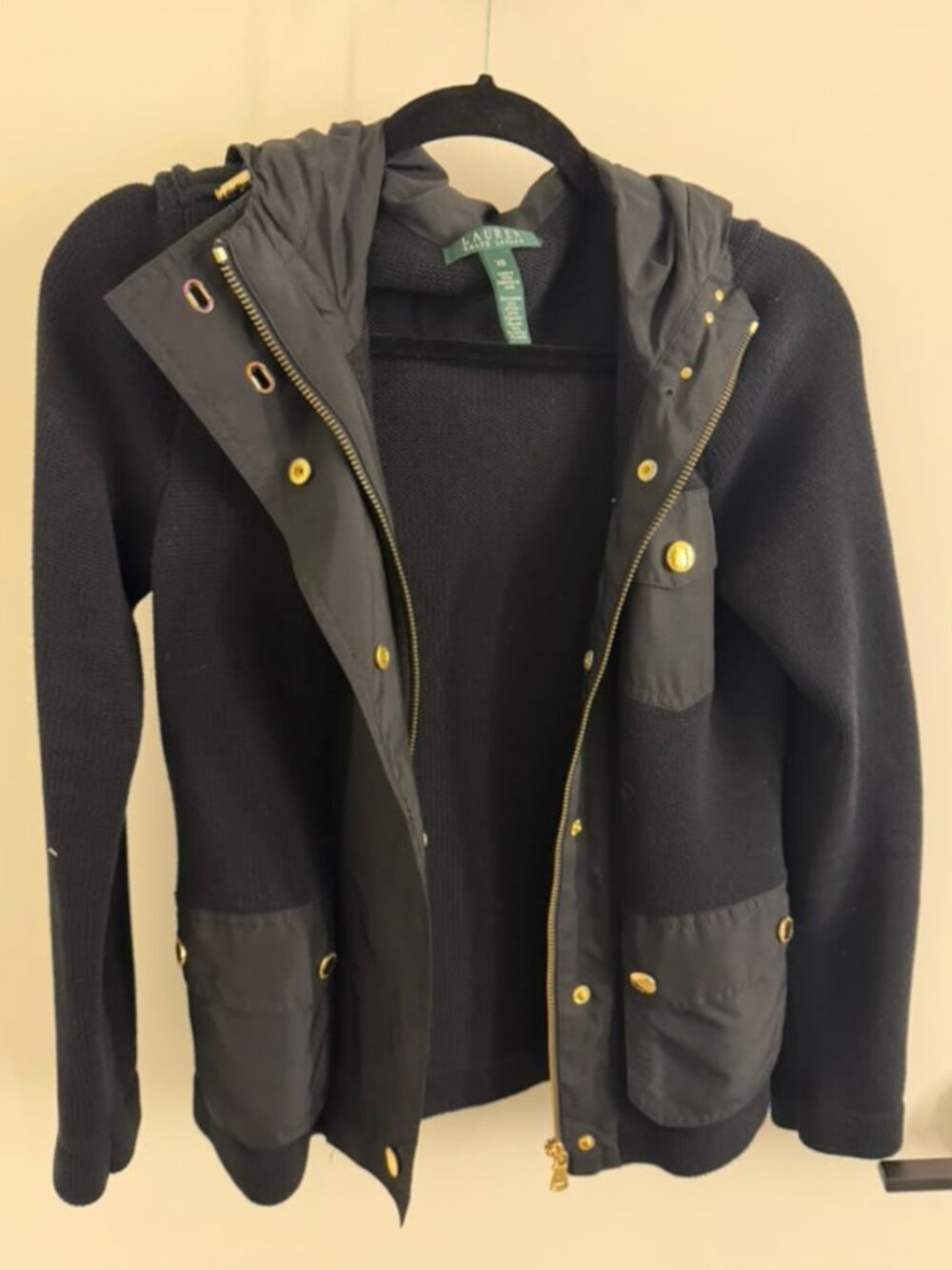Lauren Ralph Lauren Black Hooded Mixed-Media Utility Jacket